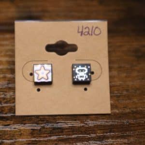 4210 - black background multi-color heart/silver robot